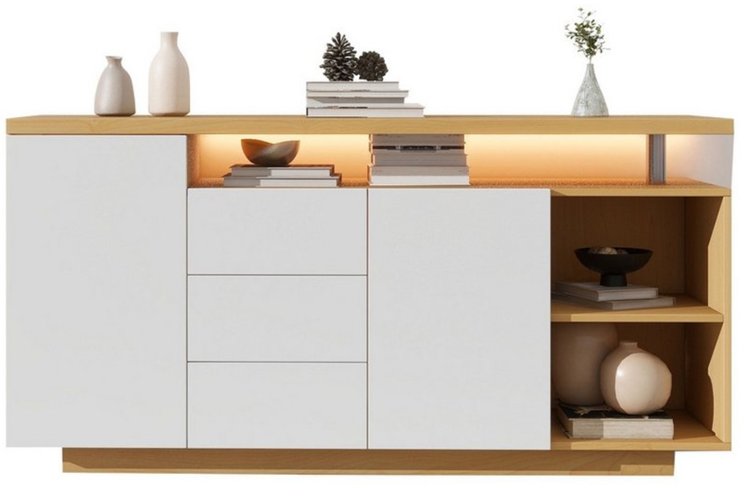 REDOM Sideboard Kommode mit 3 Schubladen und 2 Türen (mit Einlegböden verstellbar, mit LED-Beleuchtung) Bild 1