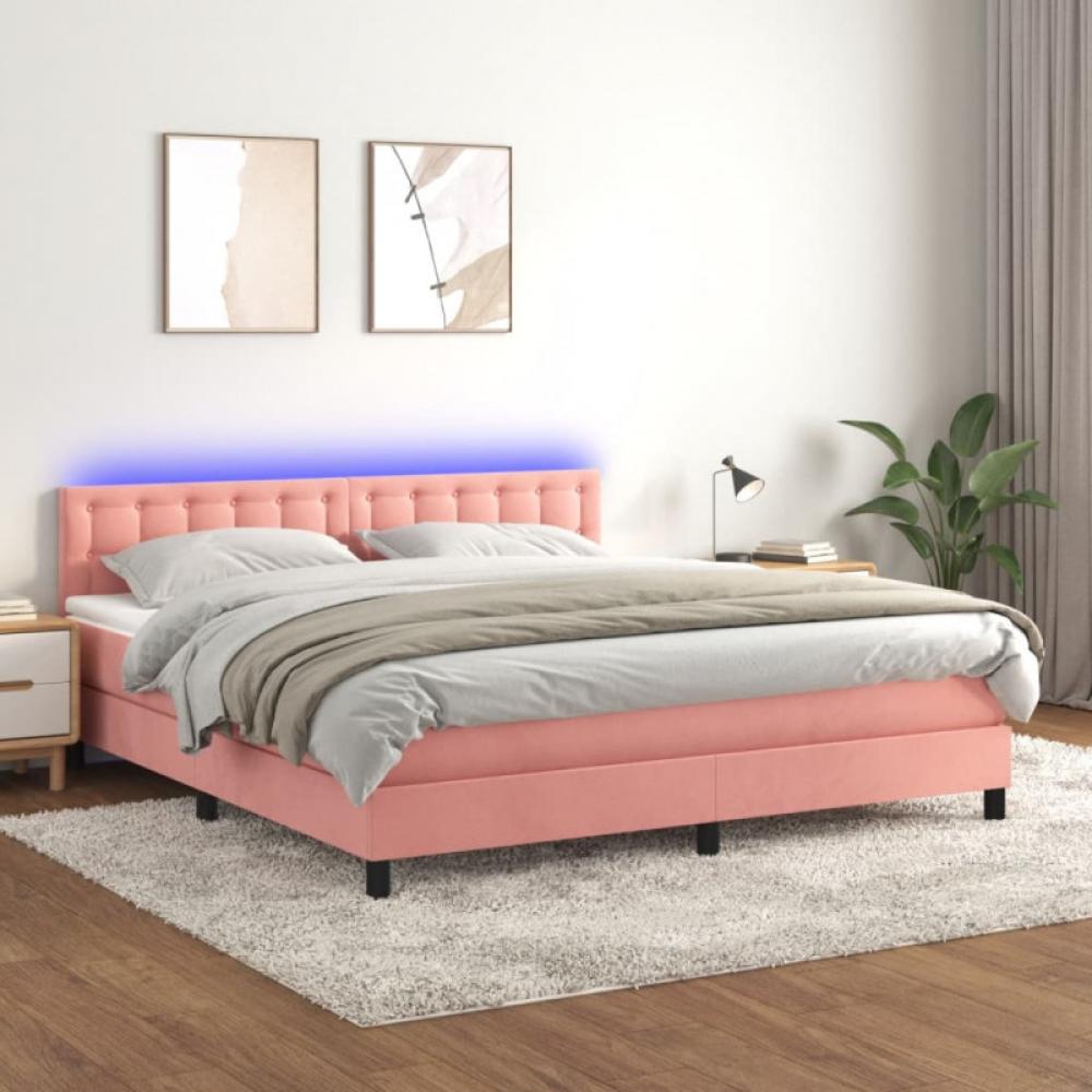 vidaXL Boxspringbett mit Matratze & LED Rosa 160x200 cm Samt Bild 1