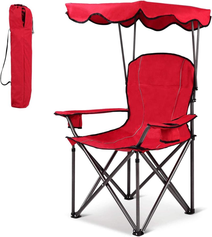 COSTWAY Campingstuhl mit Sonnendach, Strandstuhl mit Becherhalter, Tragbarer Klappstuhl mit Stahlrahmen, bis zu 120 kg belastbar, ideal fuer Terrasse, Strand, Camping, mit Aufbewahrungstasche Bild 1