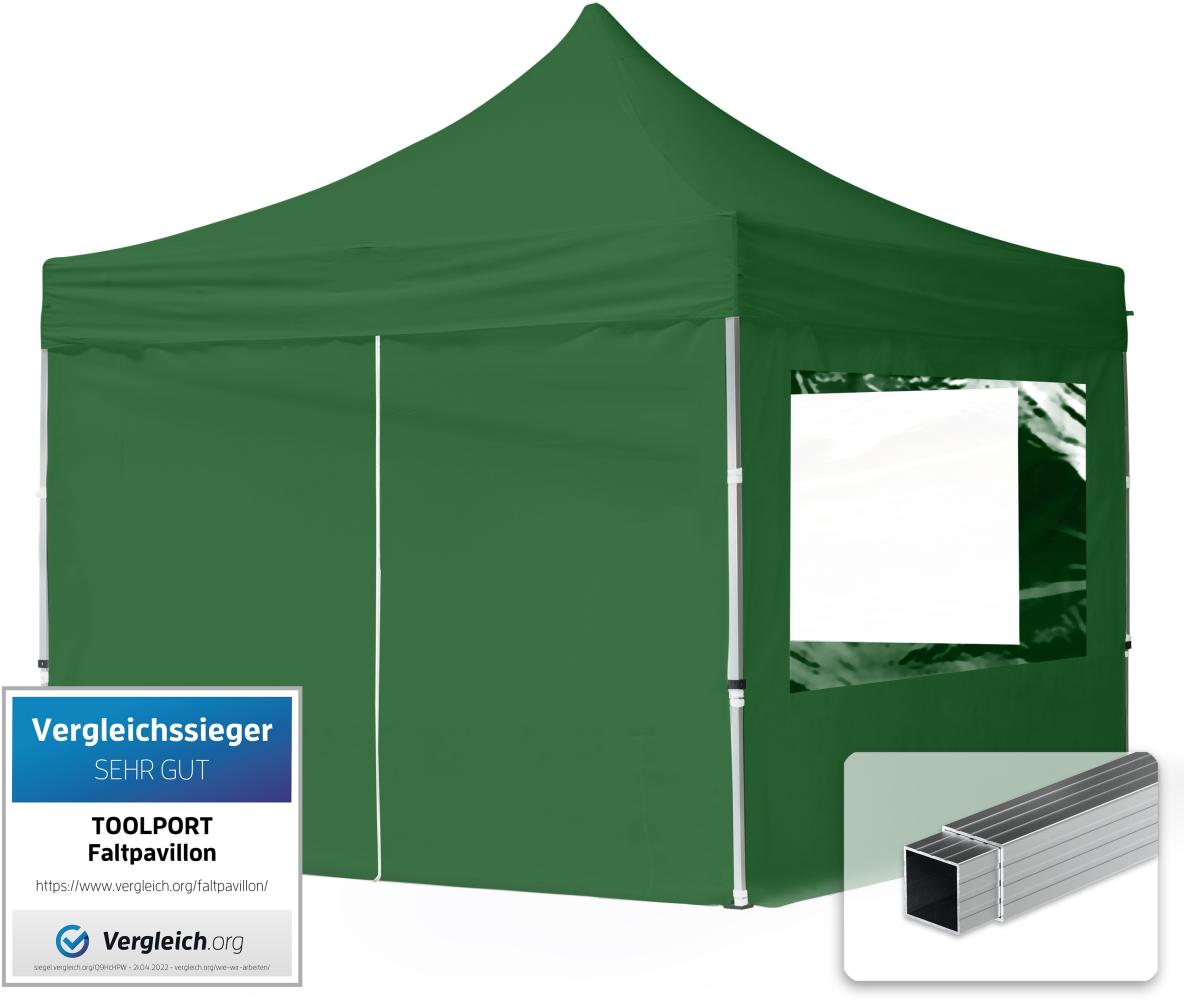 3x3 m Faltpavillon, ECONOMY Alu 32mm, Seitenteile mit Panoramafenster, dunkelgrün Bild 1