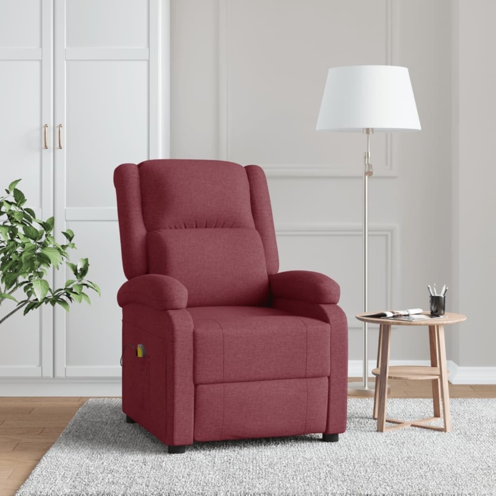 vidaXL Ohrensessel mit Massagefunktion Weinrot Stoff 342430 Bild 1