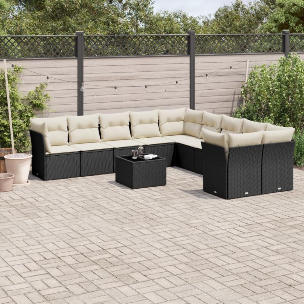 vidaXL 11-tlg. Garten-Sofagarnitur mit Kissen Schwarz Poly Rattan 3218246 Bild 1