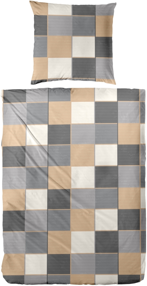 Primera Feinbiber Bettwäsche 155x220 Karo beige gau silber 173108-87 Bild 1