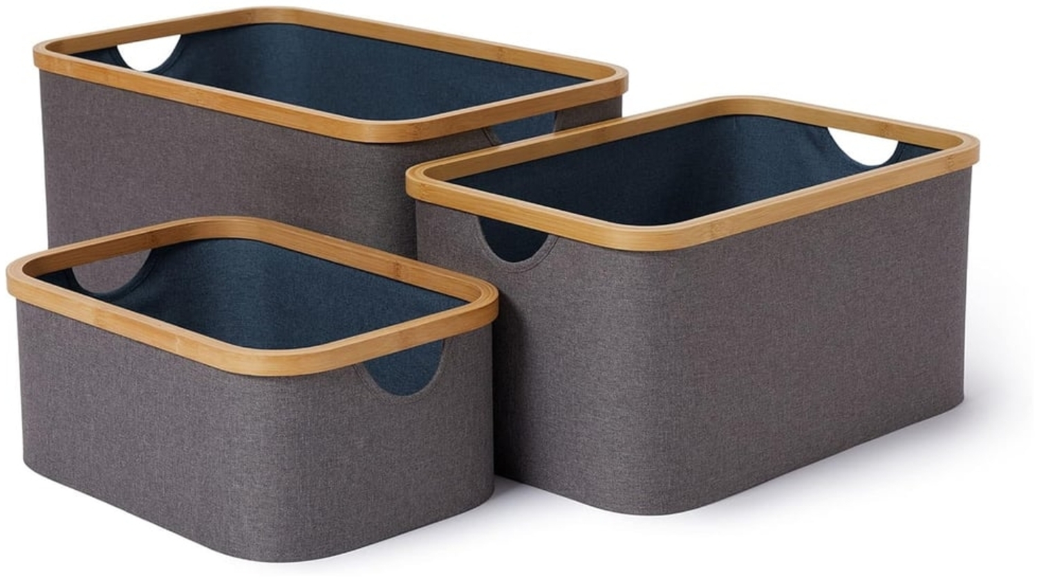 Lumaland Bambus-Aufbewahrungsbox rechteckig 3er-Set grau/blau Bild 1