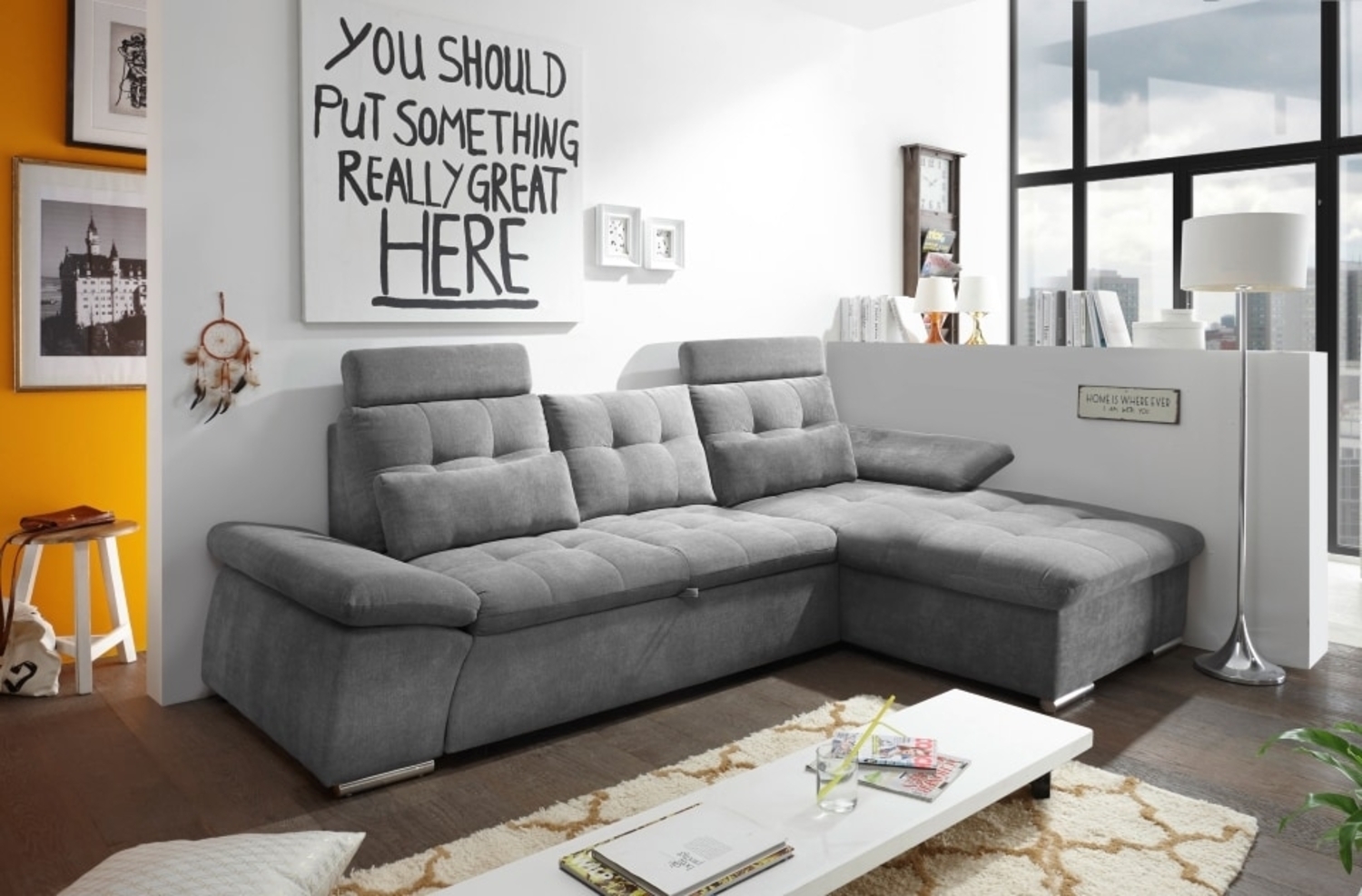 ED Exciting Design Nalo – Modernes Schlafsofa mit Bettkasten, verstellbaren Armlehnen und luxuriöser Uran Mikrofaser. Inklusive zwei Kopfstützen Bild 1