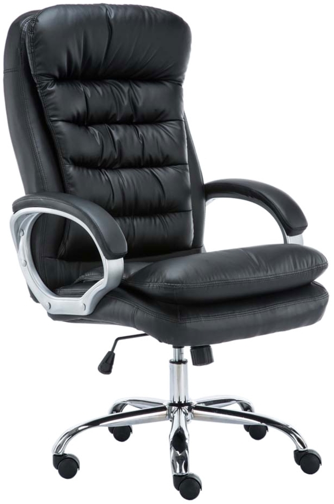 DELUKE® Bürostuhl SOUK - 116 x 68 x 77, Schwarz Kunstleder Metall in Chromoptik Gestell ergonomische Bürostühle Homeoffice Stuhl mit Rollen Bild 1