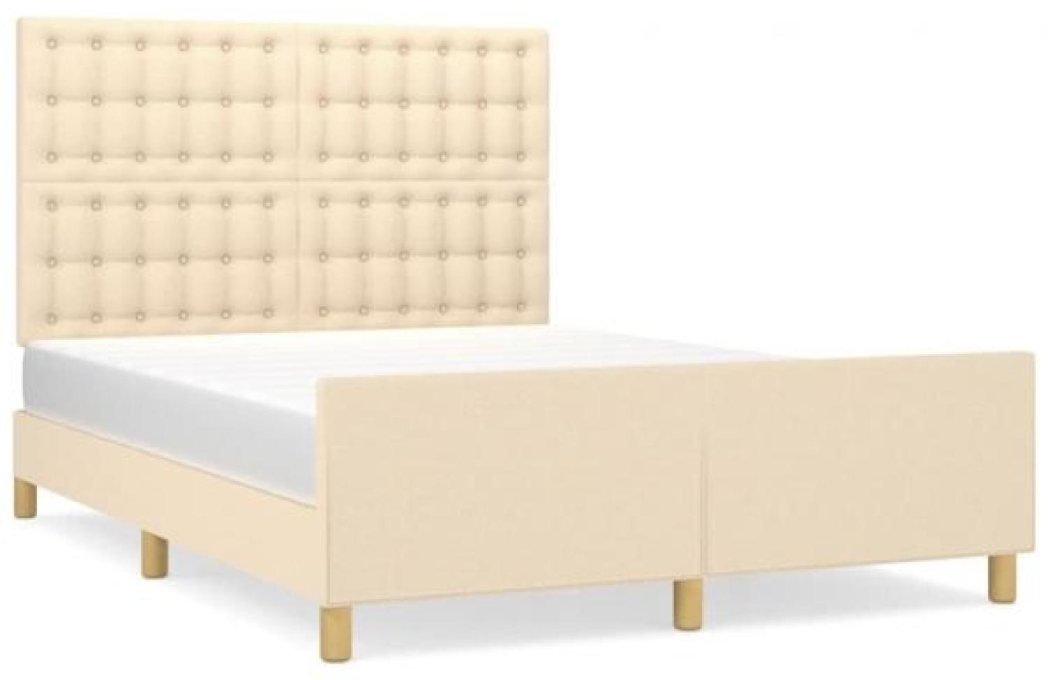 Doppelbett mit Kopfteil Stoff Creme 140 x 200 cm Bild 1