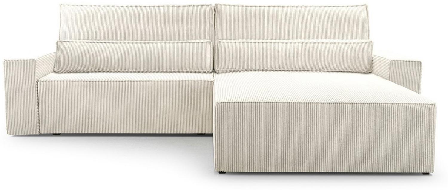 MOEBLO Ecksofa aus Cord DENVER L, Ottomane beidseitig montierbar Couch Cord für Wohnzimmer Schlafsofa Sofagarnitur Sofa Eckcouch L-Form Cordstoff - 290x85x200cm, mit Schlaffunktion und Bettkasten, mit Relaxfunktion Bild 1