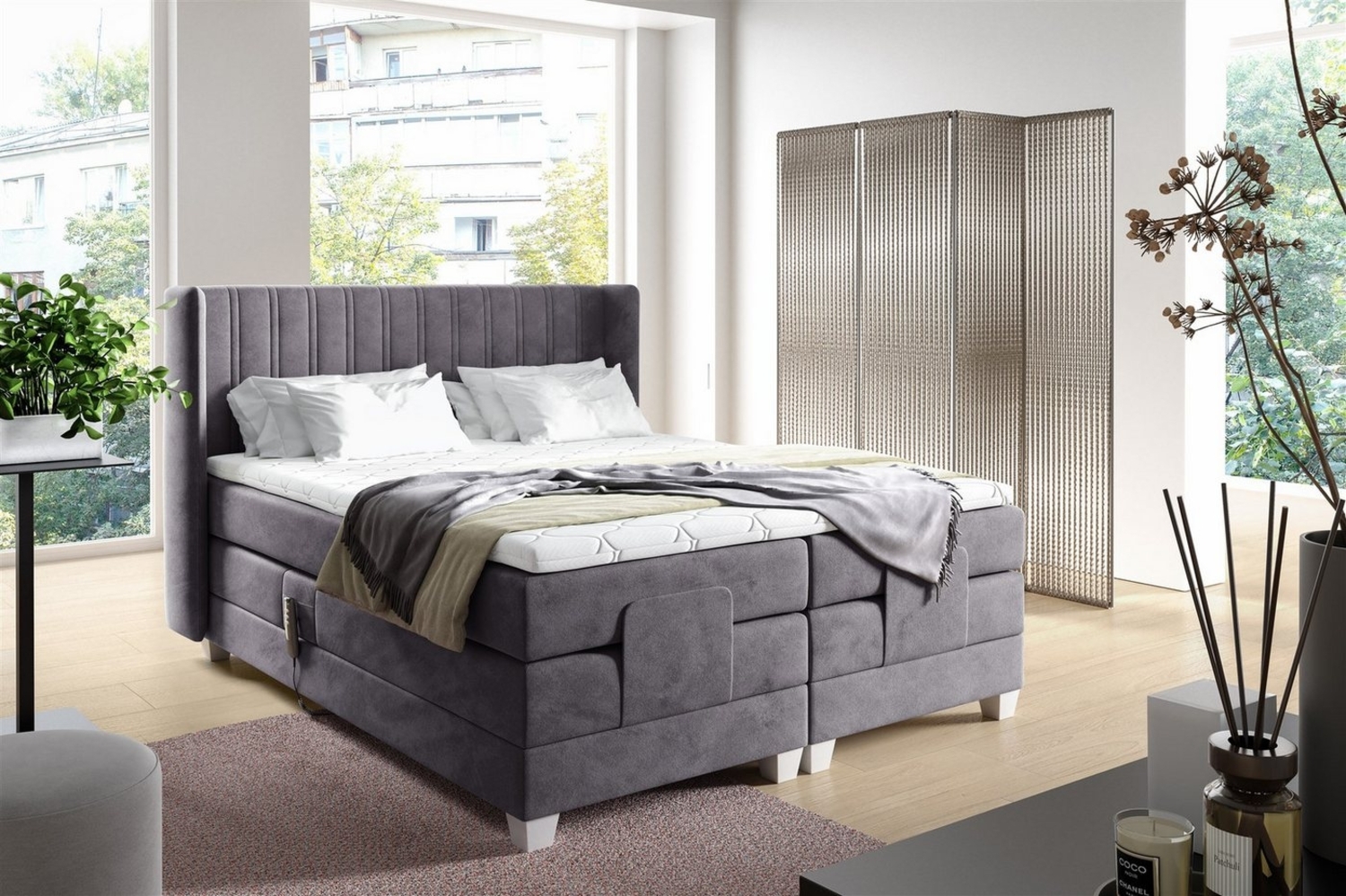 Boxspringbett Elektrisch Bett MAGNUS 180x200cm in Stoff Salvador Grafit Bild 1