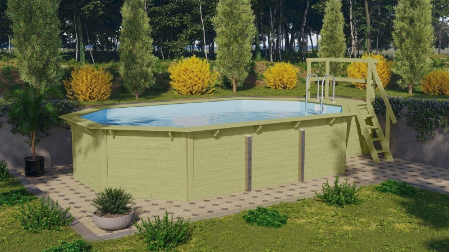 Achteck-Pool X4 400x611 cm mit Terrasse, Holz kdi/Folie blau, Karibu Bild 1