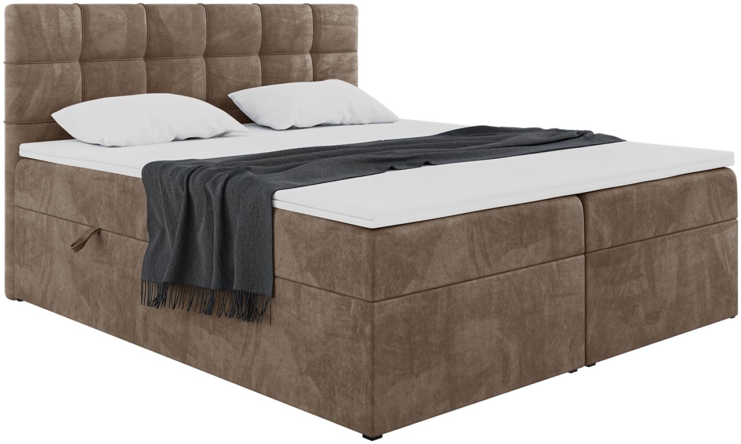 MEBLINI Boxspringbett TAPO 1 160x200 cm mit Bettkasten - H4/Braun Samt Polsterbett - Doppelbett mit Topper & Taschenfederkern-Matratze Bild 1