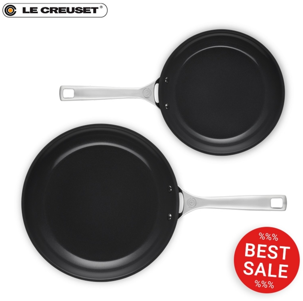Le Creuset Alu Pfannenset flach 24/28cm Antihaft Essential Keramik - 24 cm - 28 cm Bild 1