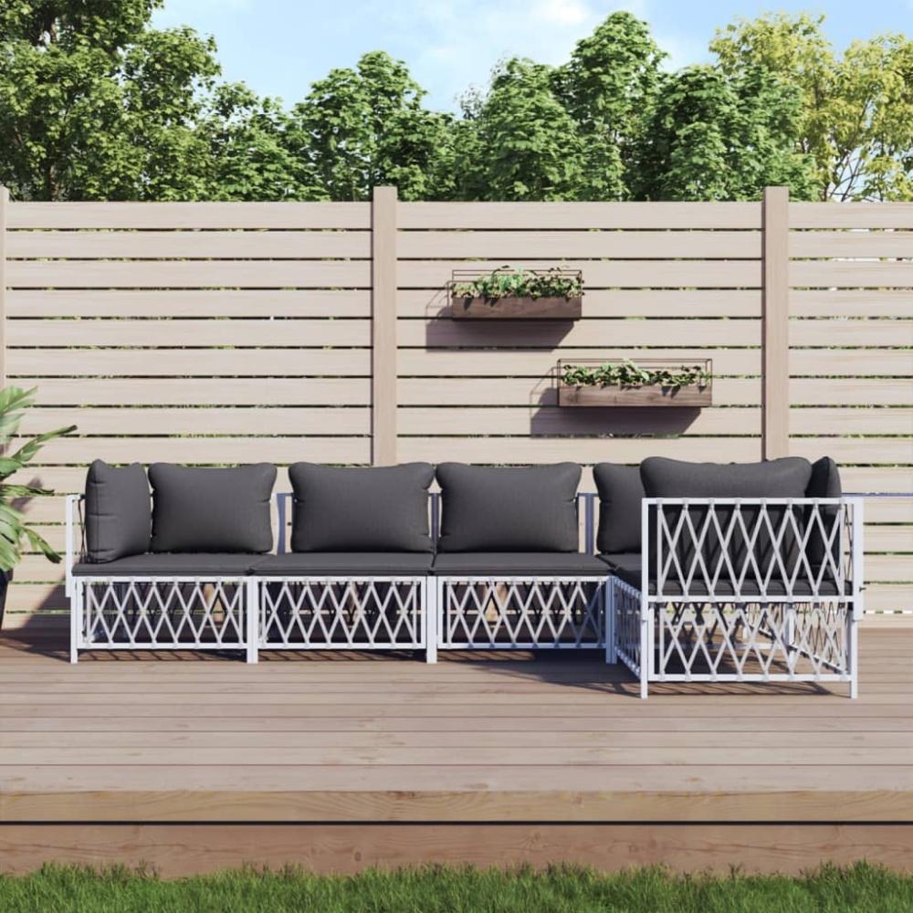 vidaXL 5-tlg. Garten-Lounge-Set mit Kissen Weiß Stahl 3186872 Bild 1