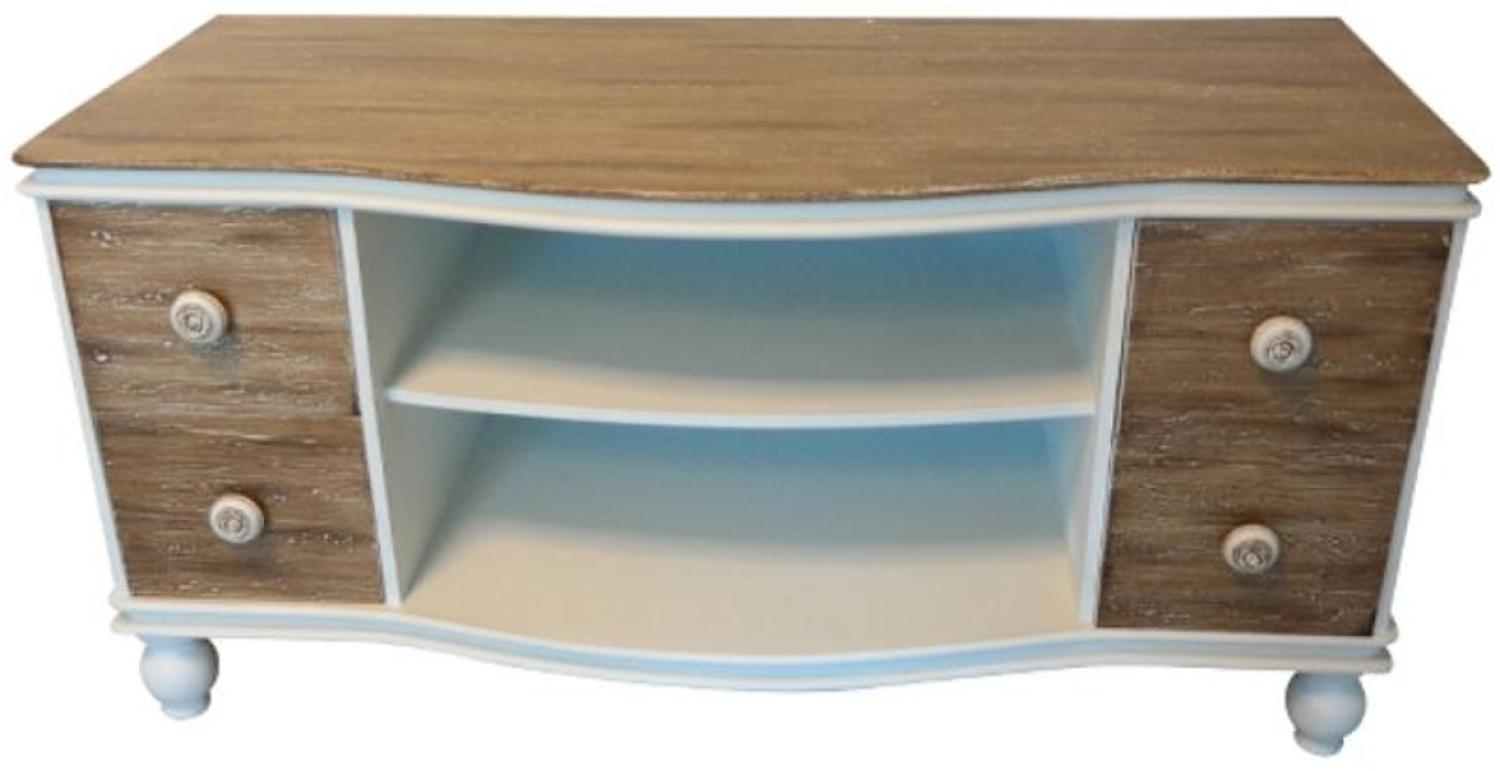 Casa Padrino Landhausstil Fernsehschrank Weiß / Braun 90 x 40 x H. 45 cm - Handgefertigter Wohnzimmer TV Schrank im Landhausstil Bild 1