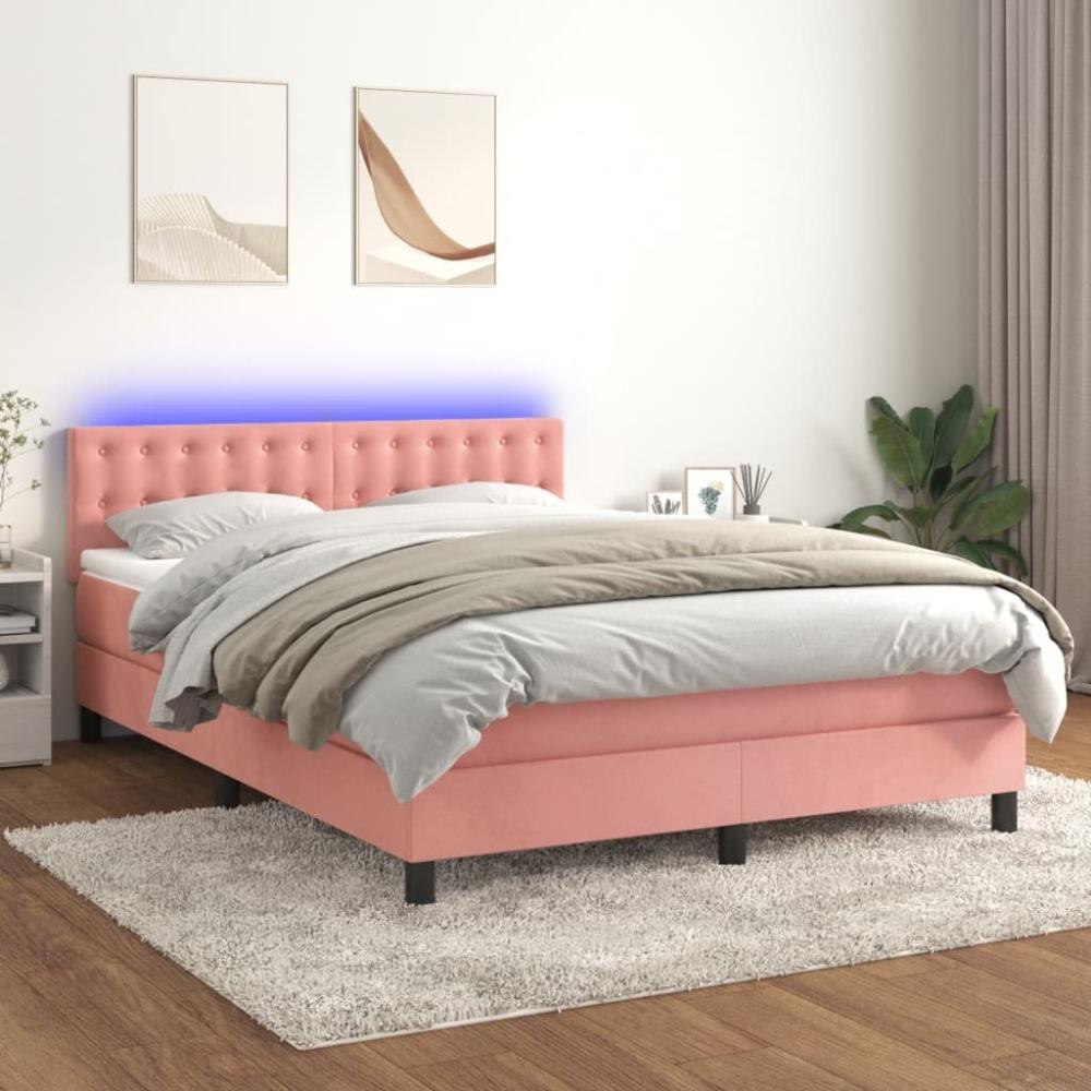 vidaXL Boxspringbett mit Matratze & LED Rosa 140x200 cm Samt 3134650 Bild 1