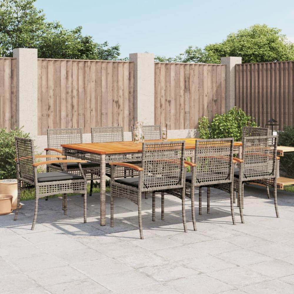 vidaXL 9-tlg. Garten-Essgruppe mit Kissen Grau Poly Rattan 3213574 Bild 1