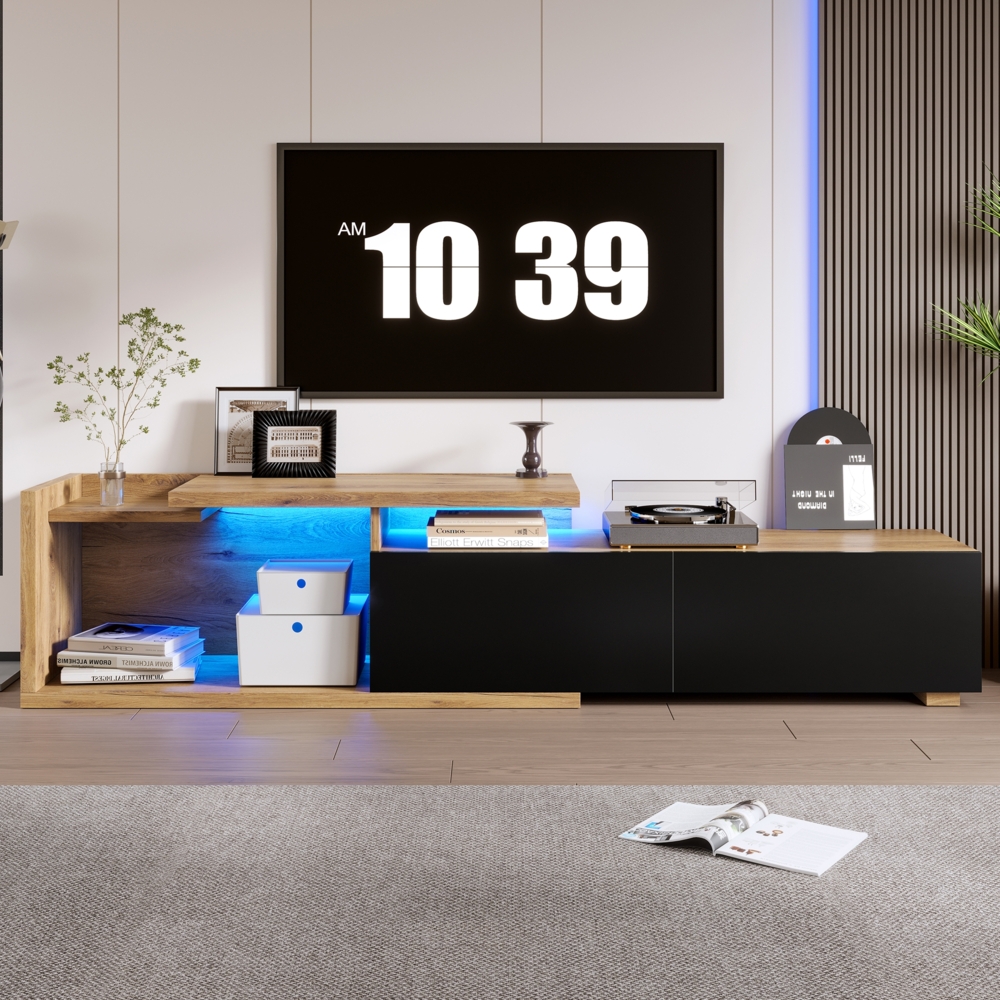 LVHOM TV-Lowboard mit Stauraum, 2-teiliges modulares Design mit verstellbarer Länge, TV-Schrank mit LED-Beleuchtung, Moderner Fernsehtisch, Multifunktionales Wohnzimmermöbel Bild 1