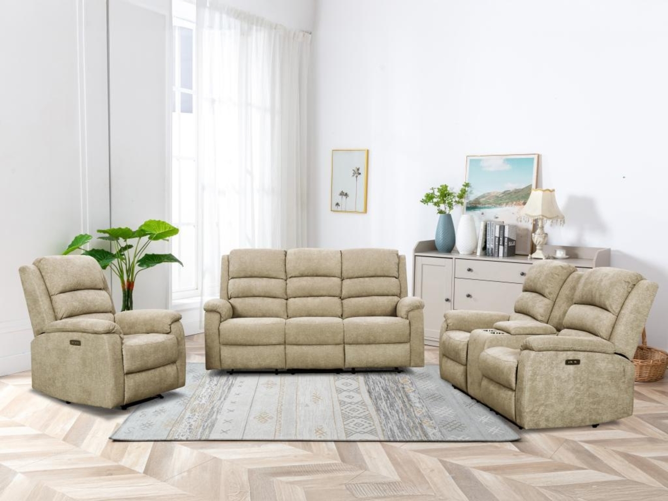 Vente-unique - Relaxsofa elektrisch 3-Sitzer - Stoff - Taupe - NEVERS Bild 1