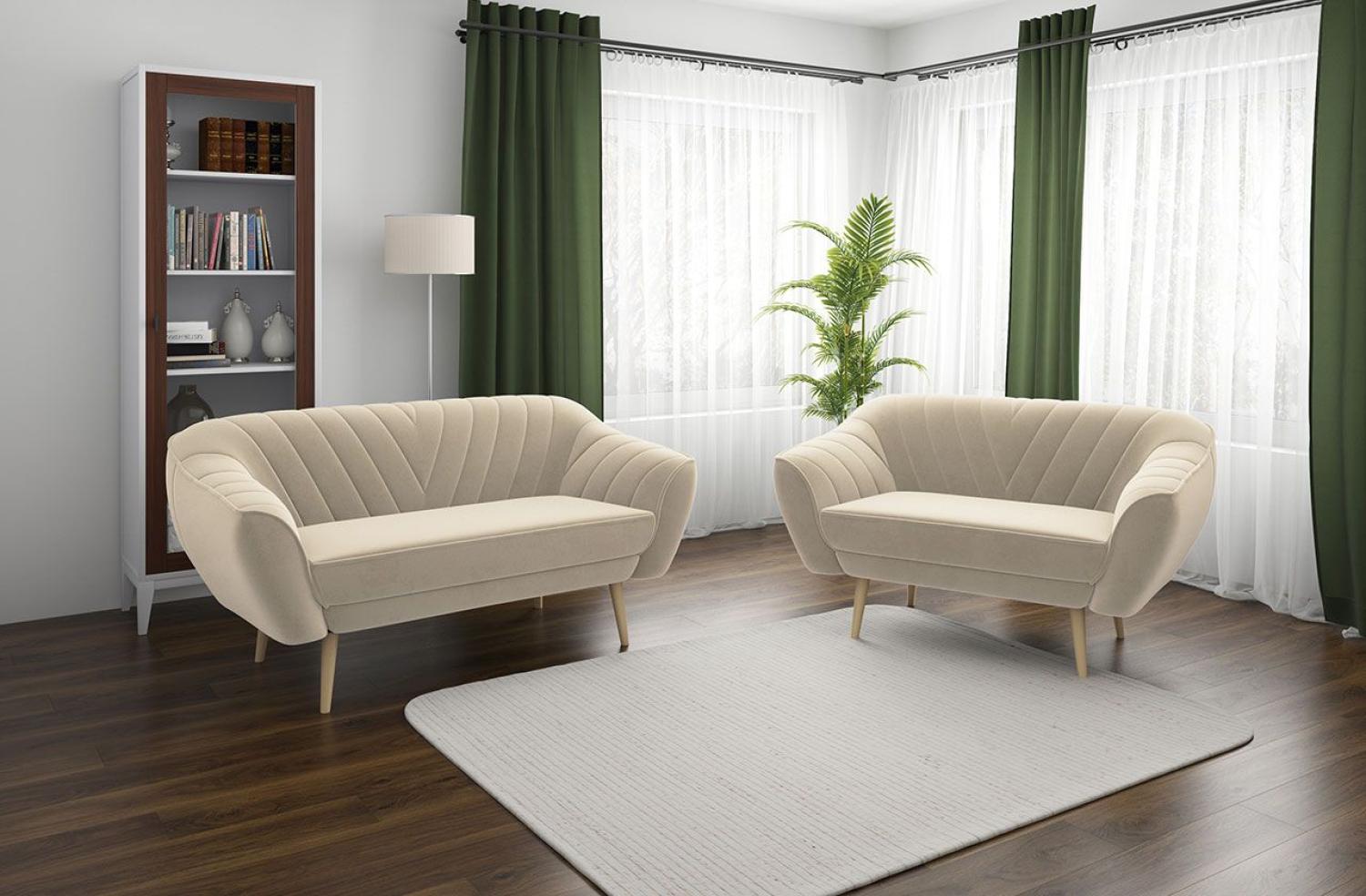 Couchgarnitur zum Wohnzimmer, Sofa-Set - Sofa MIA - 3 2 - Beige Velours Bild 1