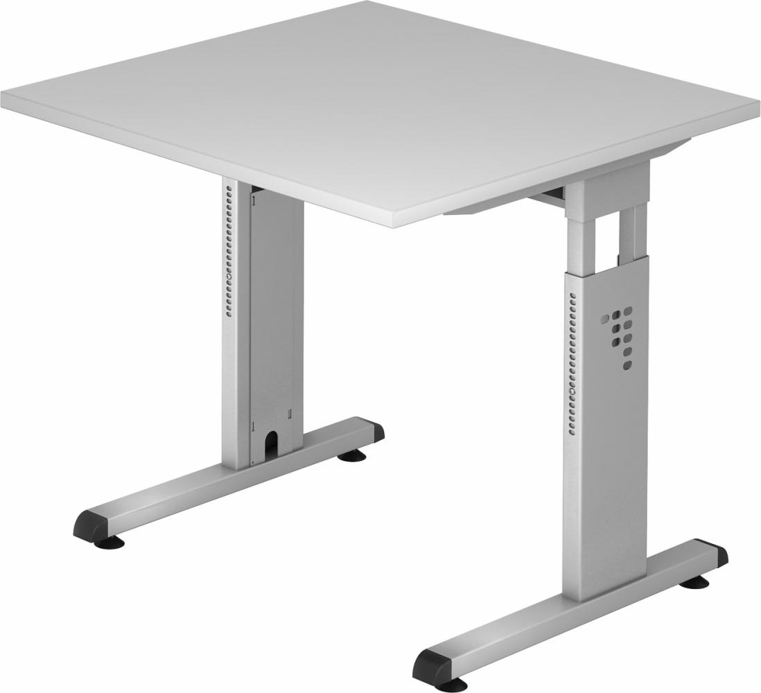 bümö höhenverstellbarer Schreibtisch O-Serie 80x80 cm in grau, Gestell in Silber - PC Tisch klein für's Büro manuell höhenverstellbar, Computertisch verstellbar, OS-08-5-S Bild 1