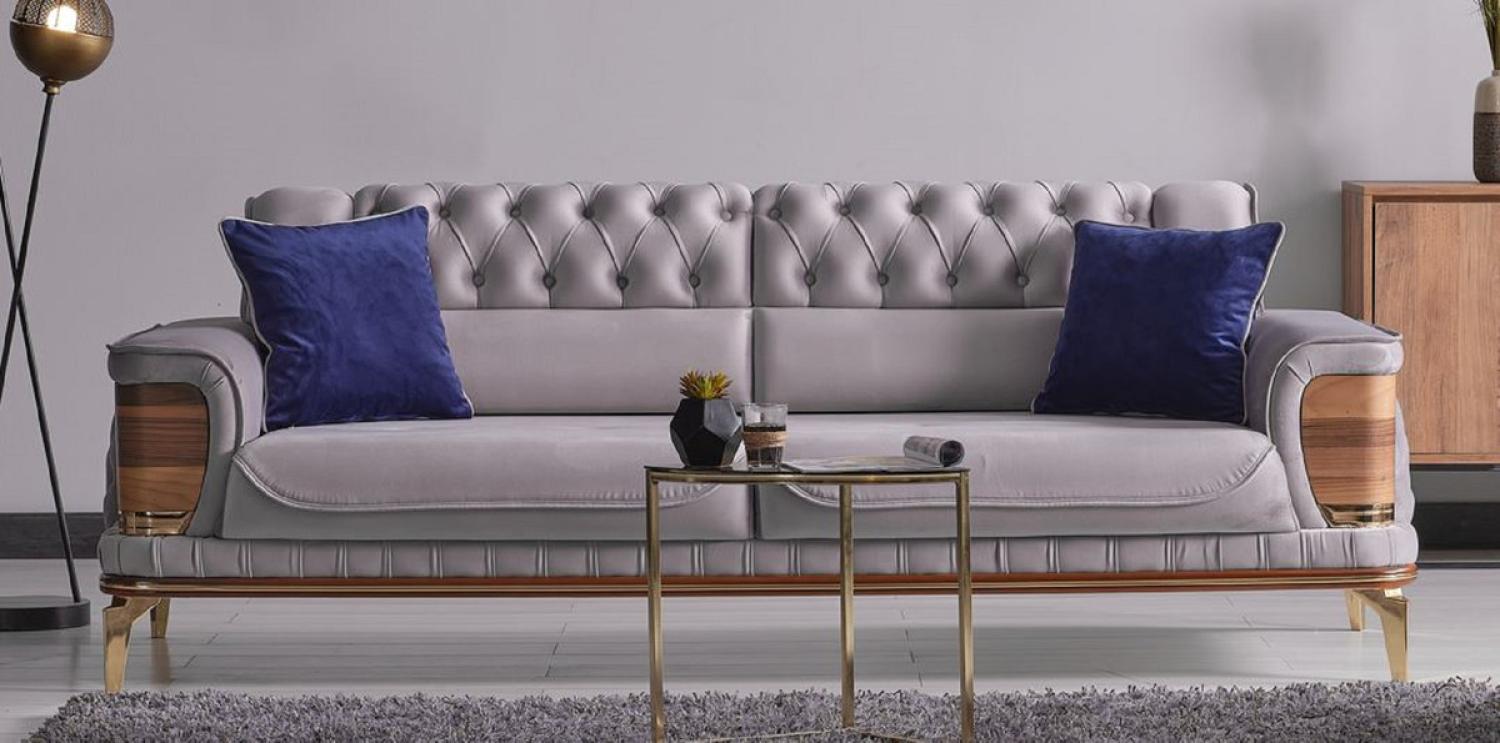 Casa Padrino Luxus Schlafsofa Grau / Braun / Gold 232 x 92 x H. 85 cm - Wohnzimmer Sofa mit 2 Kissen - Luxus Wohnzimmer Möbel Bild 1