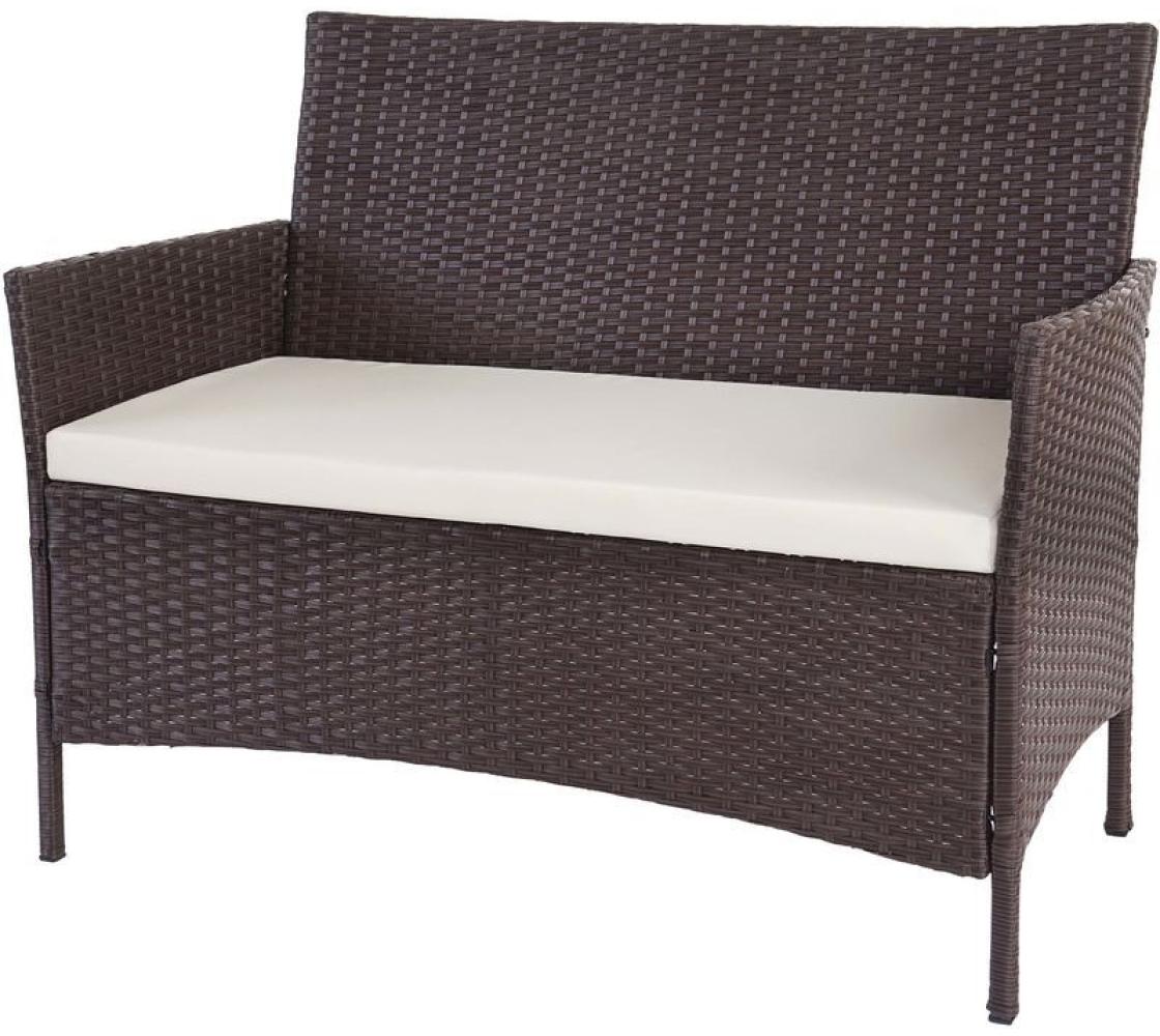 HHG Poly-Rattan Gartenbank Hamar, Sitzbank Bank braun-meliert, Kissen creme Bild 1