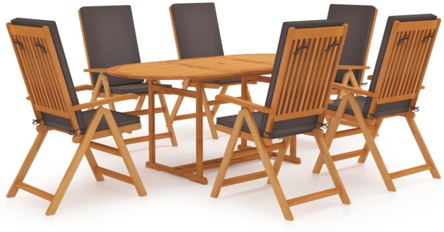 vidaXL 7-tlg. Garten-Essgruppe mit Kissen Massivholz Teak Grau 3059555 Bild 1