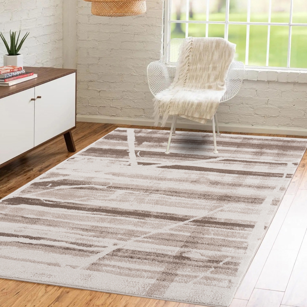 Teppich Wohnzimmer - Braun Beige Meliert - 190x280cm - Weich Flachflor Schlafzimmer Kinderzimmer Dekoration - Deko Teppiche Bild 1