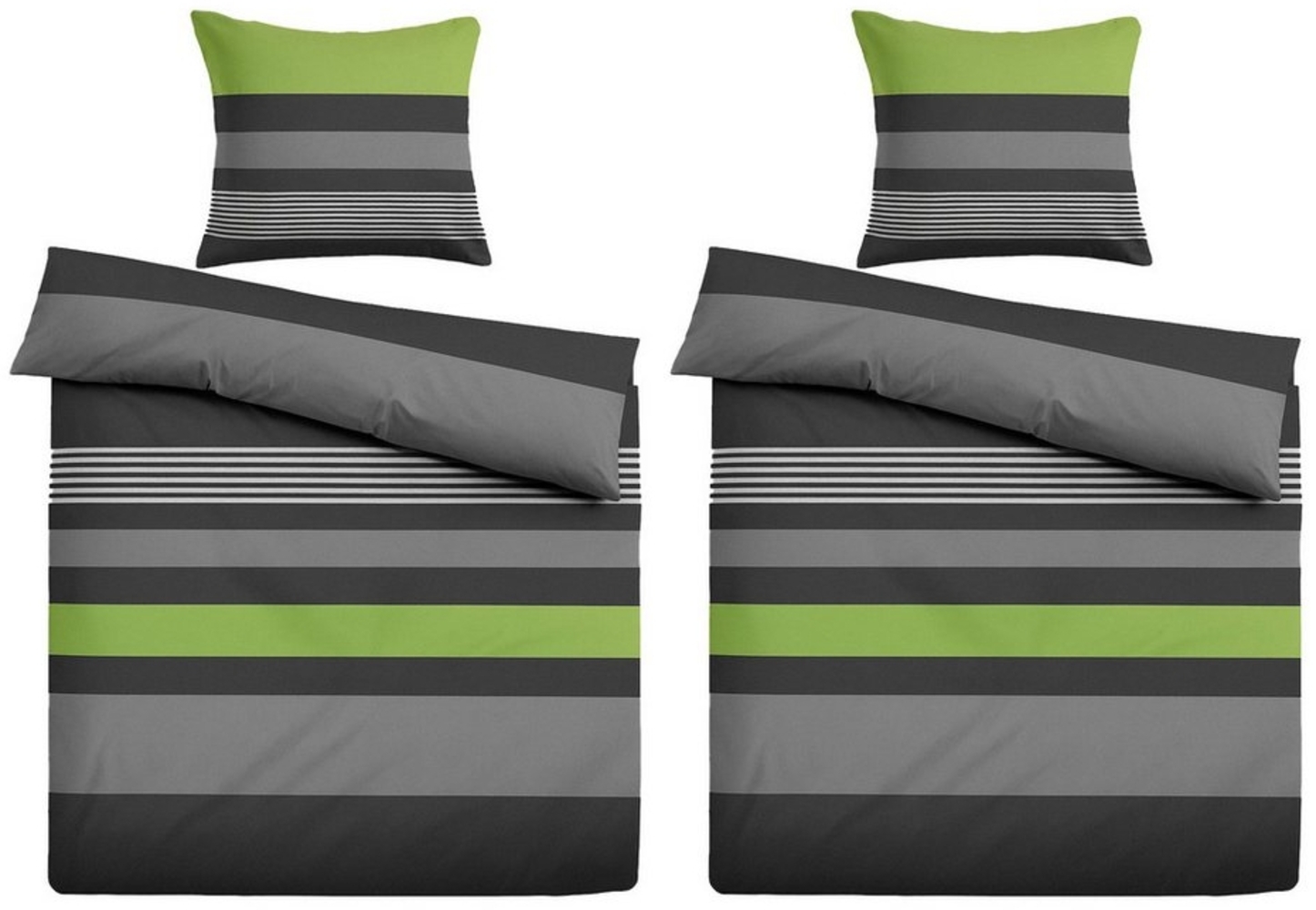 Casa Colori Bettwäsche Kuschelige Flanell Bettwäsche 135x200cm gestreift, Biber, 4 teilig, 100% Baumwolle Bild 1