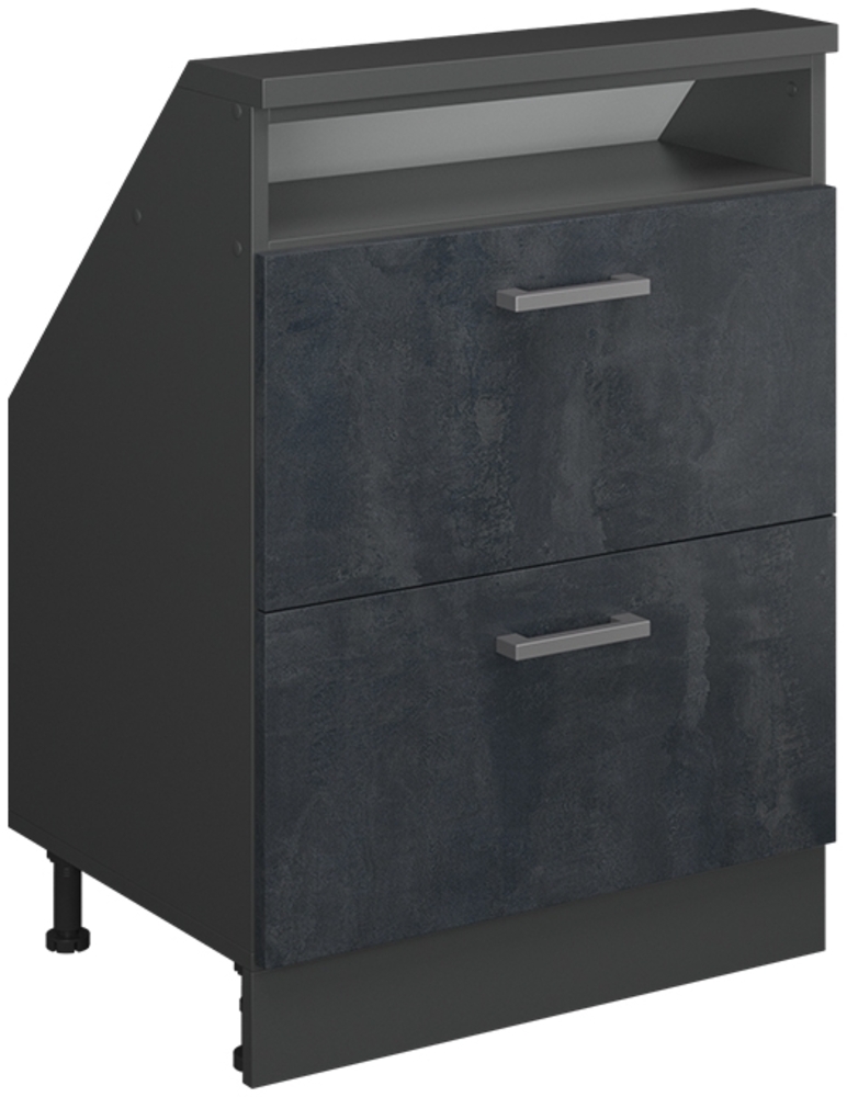 Küchenschrank für Dachschrägen R-Line Schwarz Beton 60 cm mit 2 Schubladen Vicco Bild 1