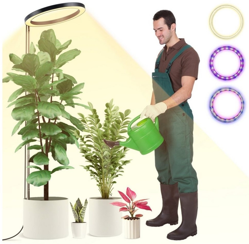 Laybasic Pflanzenlampe LED Vollspektrum Pflanzenlicht Wachstumslampe 26cm Großer Ring, 160LEDs Pflanzenleuchte 35-155cm Höhenverstellbar, Tageslichtlampe, 3 Lichterfarben, mit Timer Dimmbar für Zimmerpflanzen Bild 1