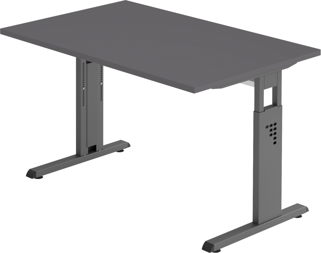 bümö höhenverstellbarer Schreibtisch O-Serie 120x80 cm in Graphit, Gestell in Graphit - PC Tisch klein für's Büro manuell höhenverstellbar, Computertisch verstellbar, OS-12-G-G Bild 1