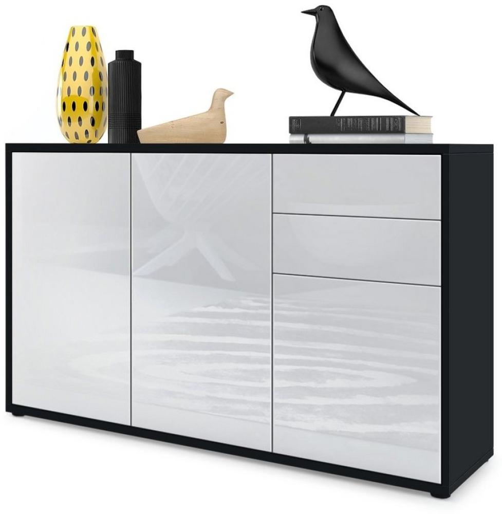 Vladon Sideboard Ben V3, Kommode mit 3 Türen und 2 Schubladen, Schwarz matt/Weiß Hochglanz (117 x 74 x 36 cm) Bild 1