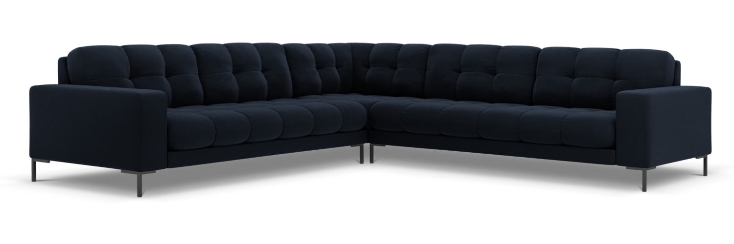 Micadoni Symmetrisches Ecksofa Mamaia 6-Sitzer Samtstoff Bluvel Dunkelblau schwarze Beine Bild 1