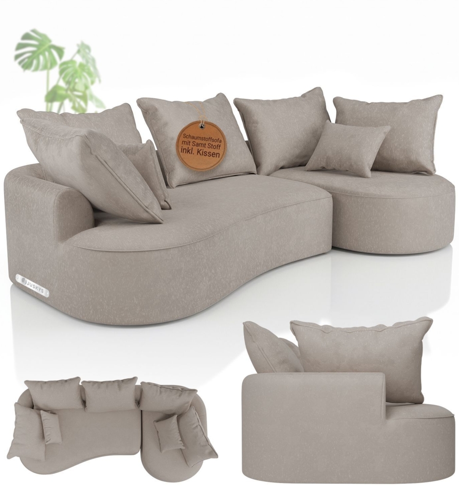 Juskys Sofa Tirano - Samt Beige , Ecksofa mit L-Form, mit Rücken- & Dekokissen, 4-Sitzer Eckcouch, Schaumstoff - Ottomane rechts Bild 1