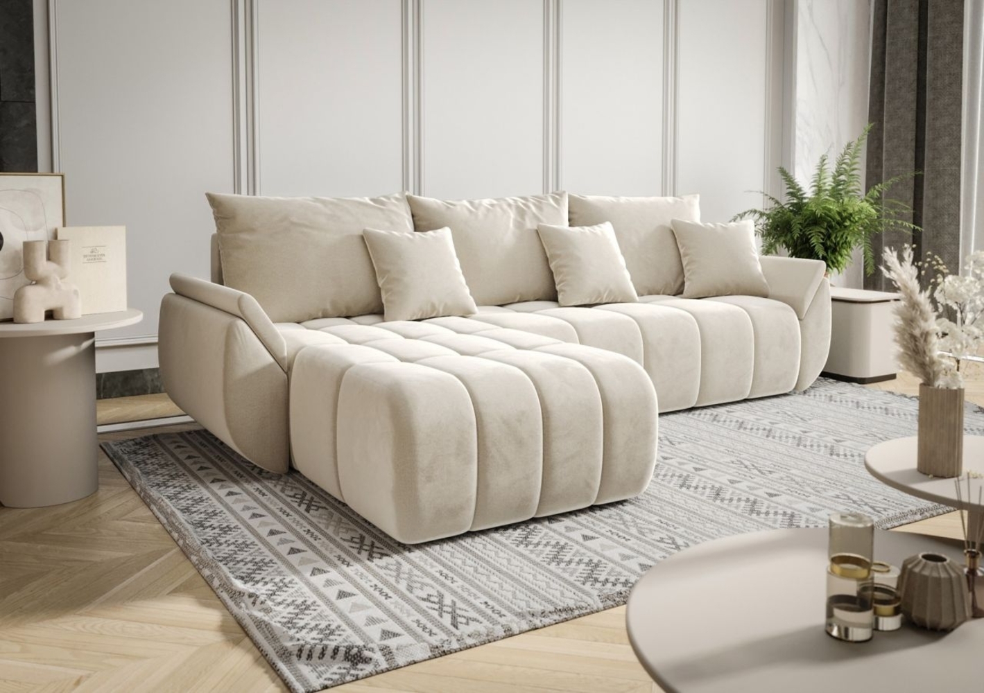 Ecksofa Schlafsofa OSAKA Stoff Monolith Creme Ottomane Links Bild 1