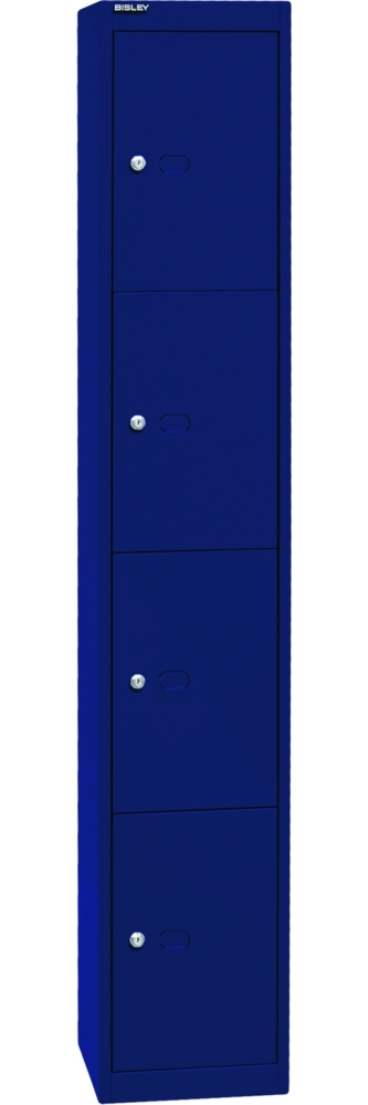 Bisley Garderobenschrank Office mit Schloss aus Stahlblech, 4 Fächer - Spind abschließbar für Sportzeug, Kleidung & Co. - Tiefe: 45,7 cm - Farbe: oxfordblau, CLK184-639 Bild 1