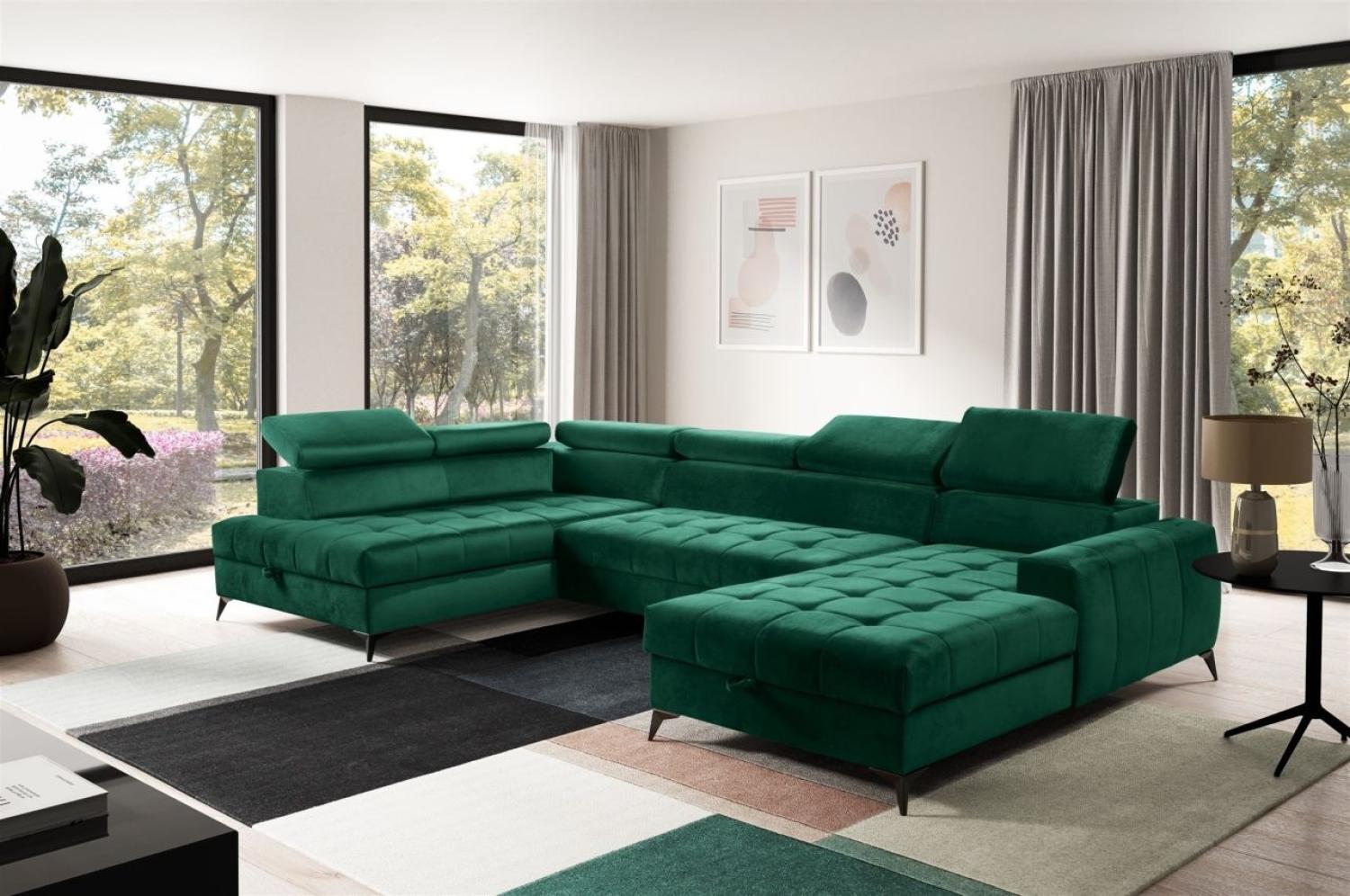 Wohnlandschaft Schlafsofa AGNESA Stoff Salvador Dunkelgrün Ottomane Rechts Bild 1