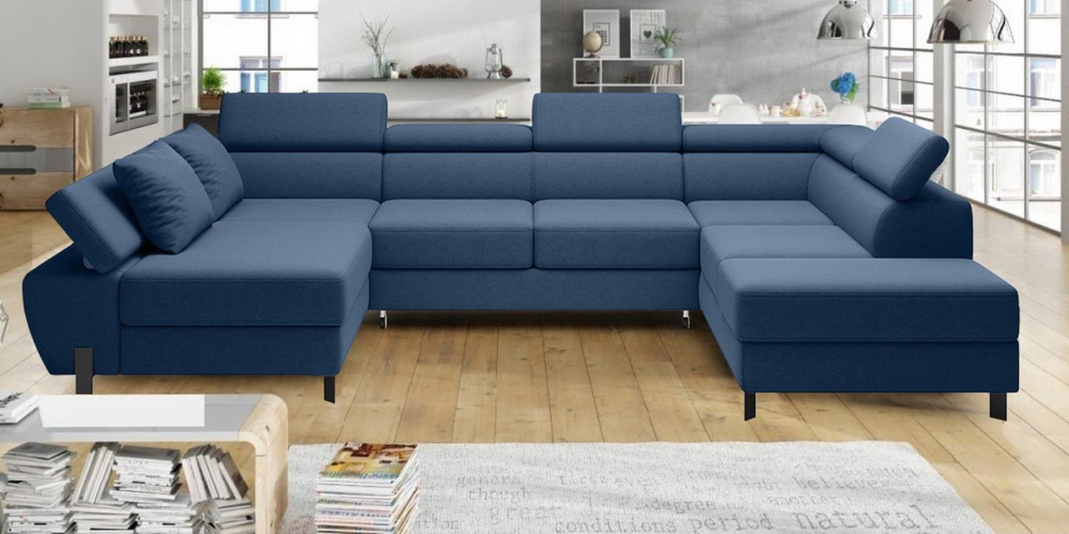 Stylefy Molinardi XL Wohnlandschaft Velours Blau Rechts Bild 1