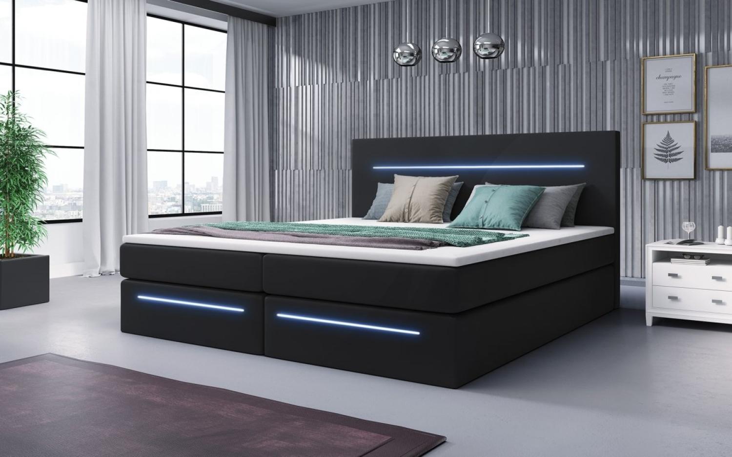 Boxspringbett Sejour mit LED u. Stauraum 160x200 Schwarz H2 Bild 1