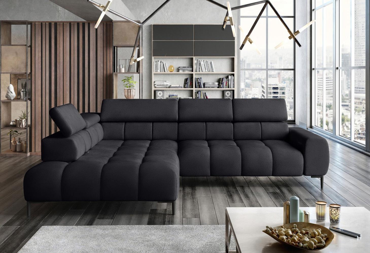 Stylefy Plazetti Ecksofa Velours KRONOS Links Schwarz Bild 1