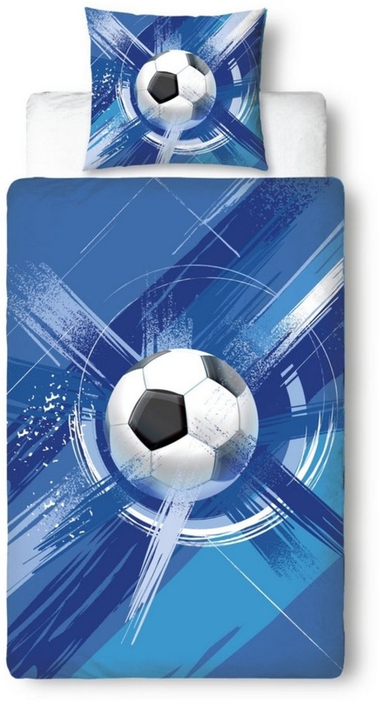 MTOnlinehandel Bettwäsche Fußball in 135x200 + 80x80 cm • Geschenkidee für Kinder, Mikrofaser, 2 teilig, Wende-Motiv Fußball Bild 1