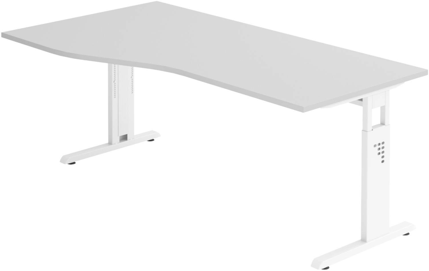 bümö höhenverstellbarer Schreibtisch O-Serie 180x100 cm in grau, Gestell in weiß - großer PC Tisch für's Büro manuell höhenverstellbar, Computertisch verstellbar, OS-18-5-W Bild 1