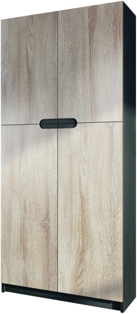 Vladon Büroschrank Logan V1, Aktenschrank mit 5 Fächern und 4 Türen, Schwarz matt/Eiche Sägegrau (82 x 185 x 37 cm) Bild 1