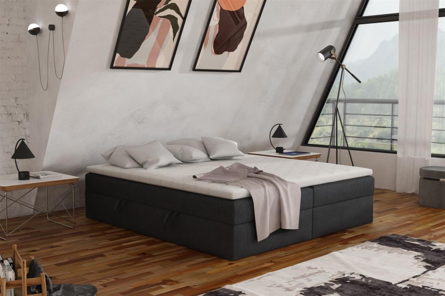 Boxspringbett Schlafzimmerbett ANTONY 140x200cm Stoff Schwarz inkl. Bettkasten Bild 1