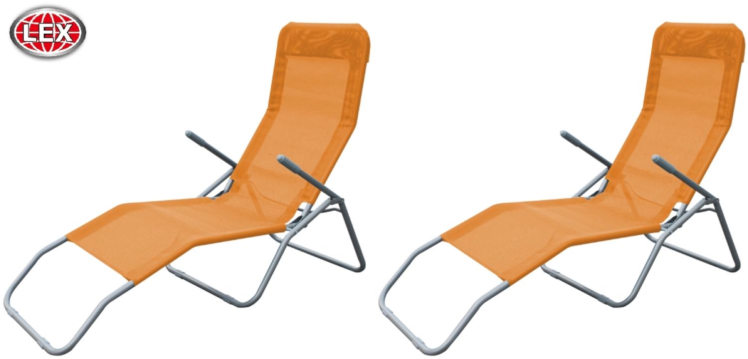 2er Set Siestaliege Kippliege Sonnenliege Strandliege Garten klappbar orange Bild 1