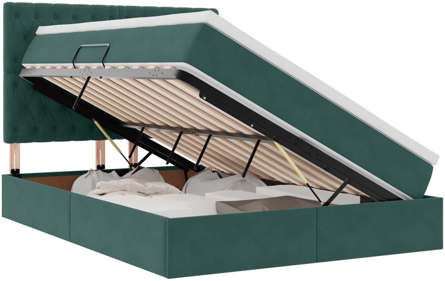 vidaXL Bett mit LED-Lichtleisten Dunkelgrün 140 x 190 cm Samt 3372726 Bild 1