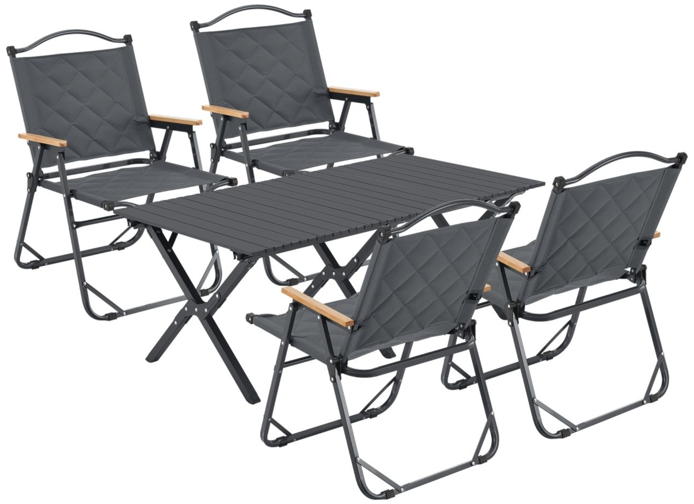 DELUKE® Campingmöbel Set LISL - 1 Tisch 4 Stühle Campingtisch mit Stühlen Campingstuhl Set 4 Personen mit Lehne Klappstuhl Gartenstuhl Set Grau Bild 1