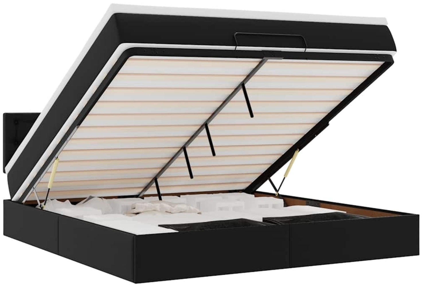 vidaXL Ottoman-Bett mit Matratzen & LEDs Schwarz 180x200 cm Kunstleder 3312167 Bild 1