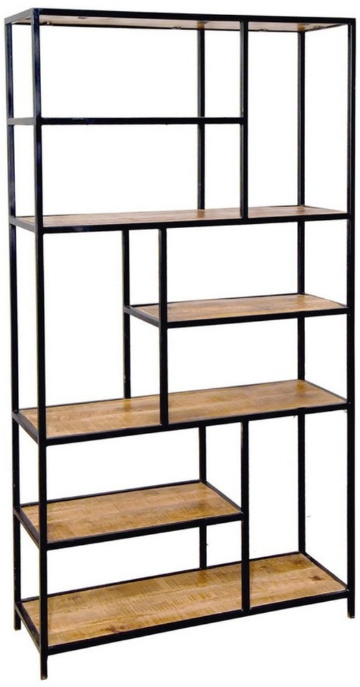 Amagohome Regal Raumteiler Bücherregal Stand Regal 100x193x36cm Metall schwarz Holzböd Bild 1